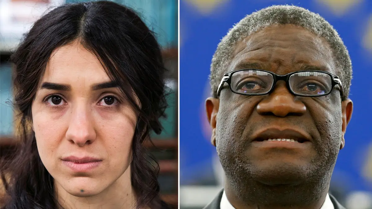 2018: O médico congolês Denis Mukwege e a yazidie Nadia Murad por trabalharem para "o fim do emprego da violência sexual como arma de guerra".