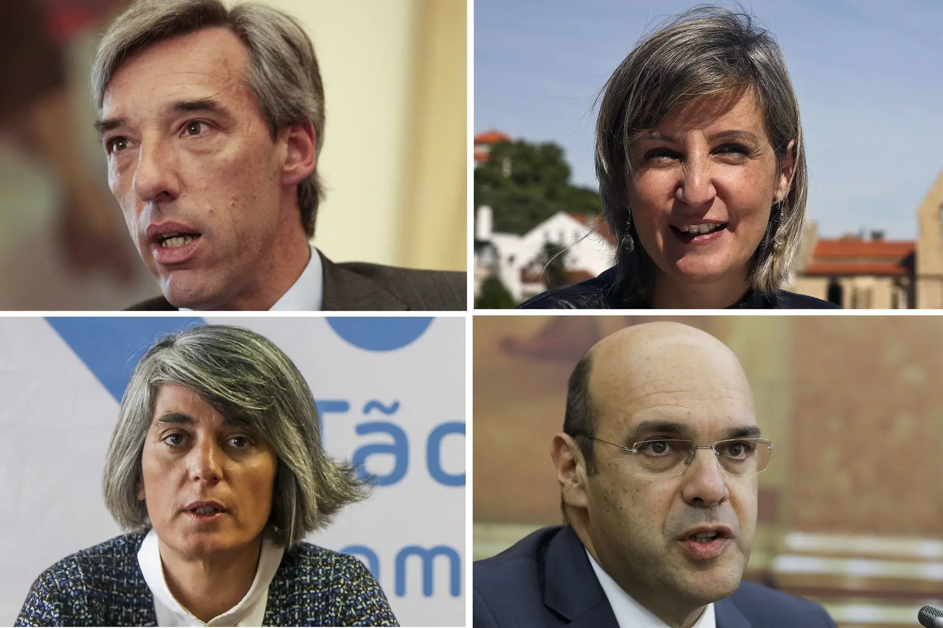 (Em cima Esq./Dir). Ministro da Defesa Nacional João Gomes Cravinho, ministra da Sáude Marta Temido. ( Em baixo Esq./Dir) Ministra da Cultura, Graça Fonseca e ministro da Economia Pedro Siza Vieira