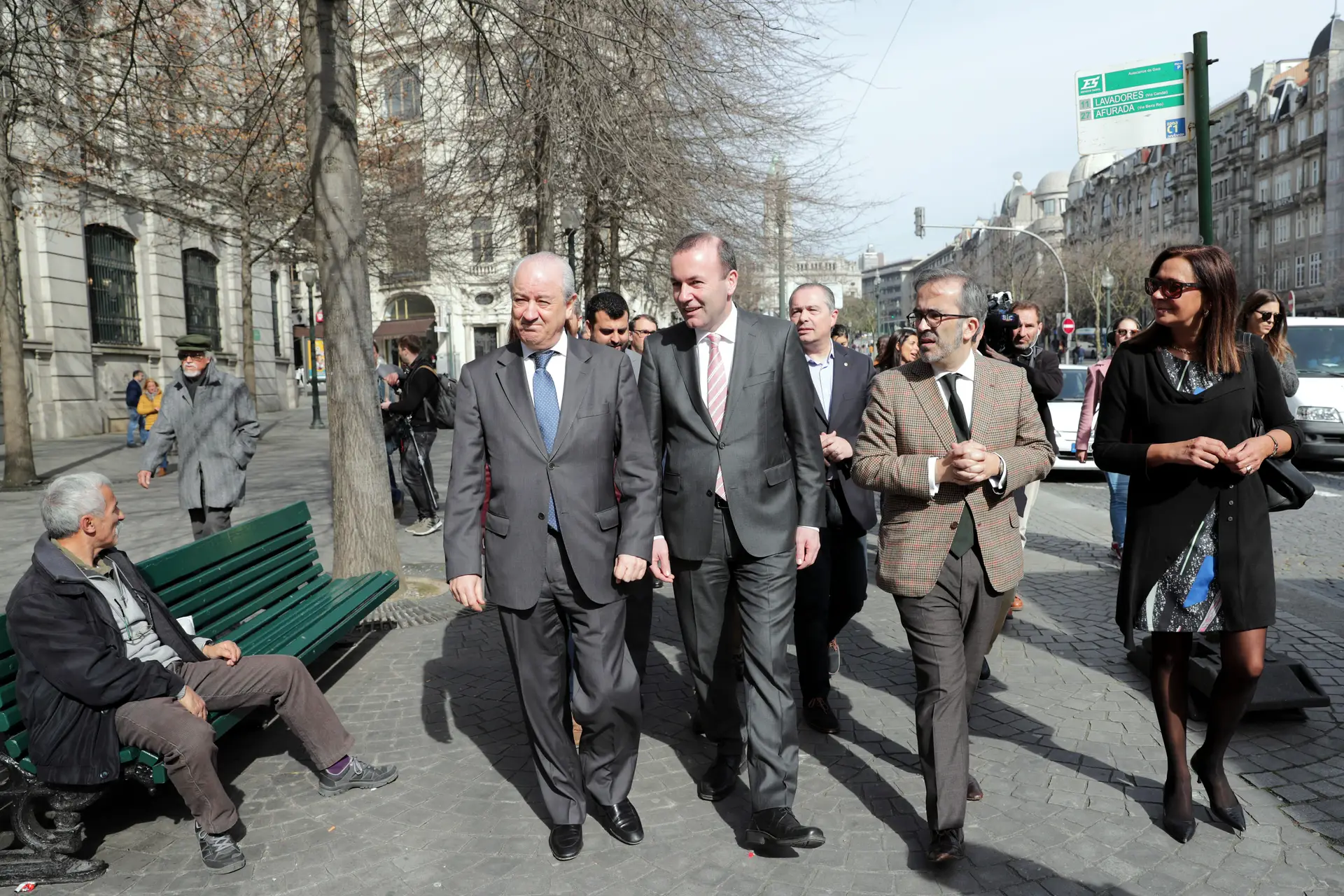 Rui Rio e Paulo Rangel com o candidato do Partido Popular Europeu (PPE) a presidente da Comissão Europeia, Manfred Weber, no início de uma visita de dois dias ao Porto.
