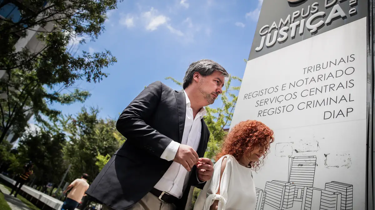 O ex-presidente do Sporting, Bruno de Carvalho, durante uma pausa para almoço nas alegações finais do debate instrutório do processo do ataque à Academia de Alcochete, no Campus de Justiça, em Lisboa.