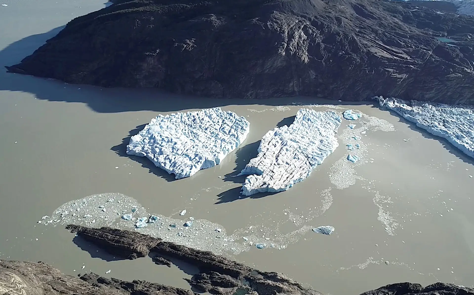 O glaciar Grey na Patagónia chilena a derreter. 9 de março de 2019