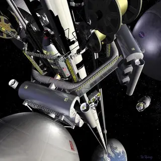 Ilustração de um elevador espacial
