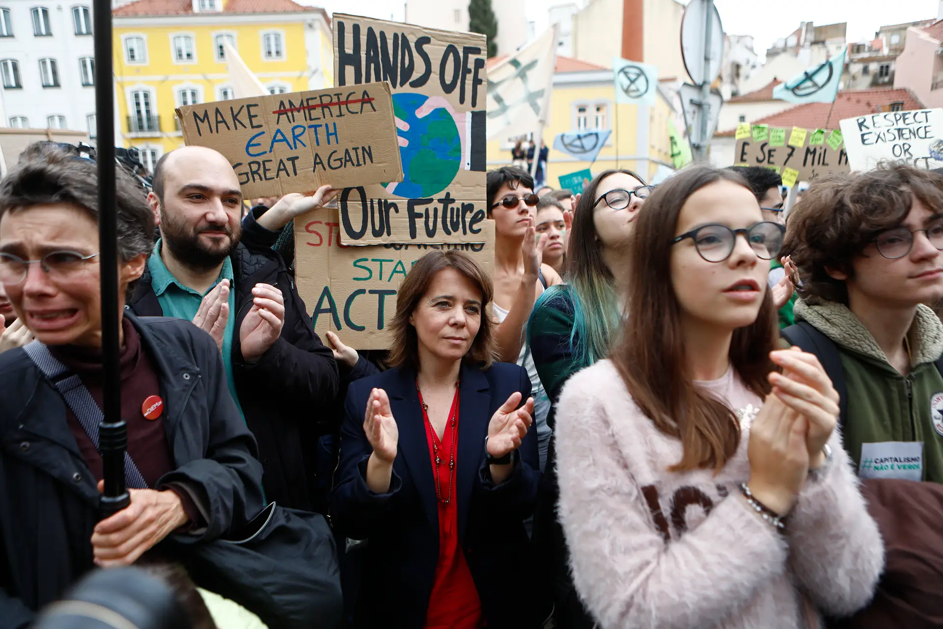 A coordenadora do BE, Catarina Martins, na 4.ª e última Greve Climática Estudantil em Lisboa