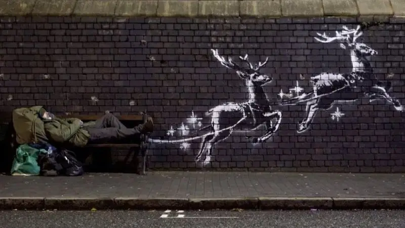 Mural natalício de Banksy chama a atenção para os sem-abrigo