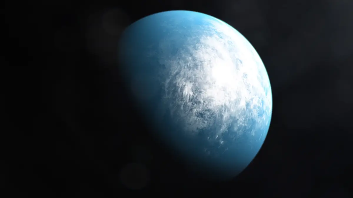 Ilustração do planeta TOI 700 d, o primeiro planeta do tamanho da Terra que se encontra numa zona habitável, descoberto pela sonda TESS da NASA. 