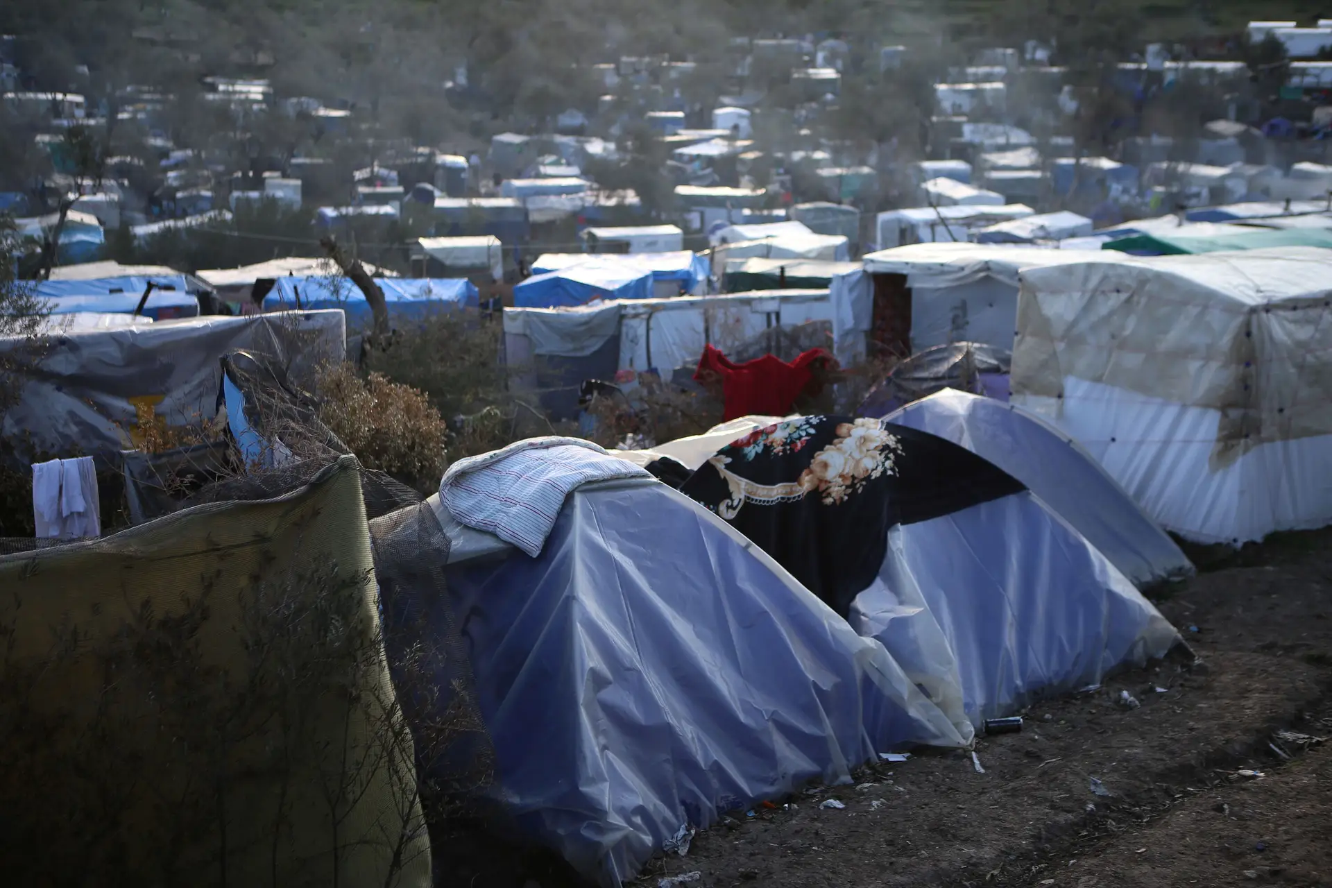 Campo de refugiados em Lesbos.