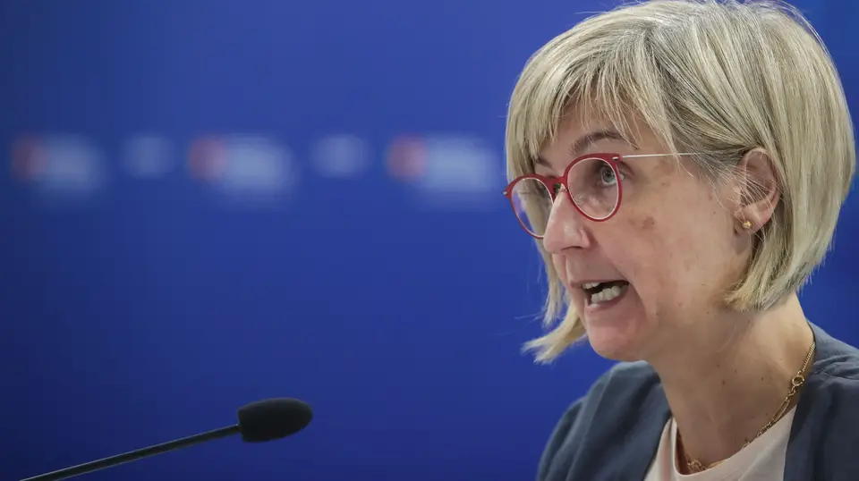 A ministra da Saúde, Marta Temido, durante a conferência de imprensa para atualização de informação relativa à infeção pelo novo coronavírus, no Ministério da Saúde, em Lisboa