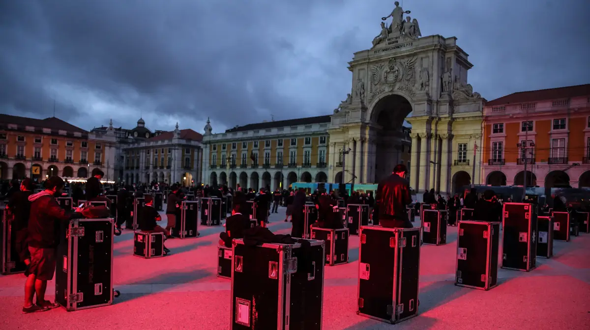 Protesto da Associação Portuguesa de Serviços Técnicos para Eventos no Terreiro do Paço, em agosto de 2020.