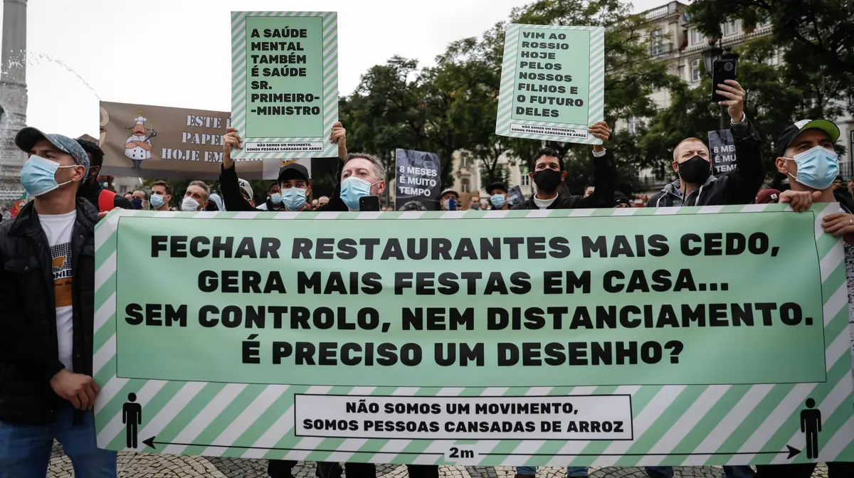 Manifestação de trabalhadores da área da restauração, arte e cultura onde apresentam várias reivindicações de apoio aos diversos setores, em Lisboa