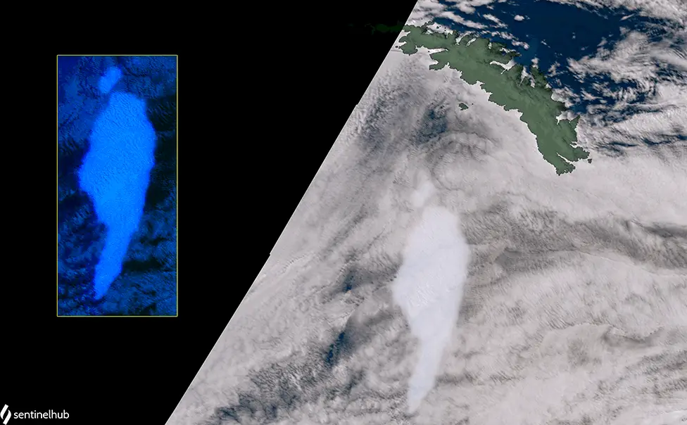 Icebergue gigante perto da Geórgia do Sul bate no fundo do mar e parte-se