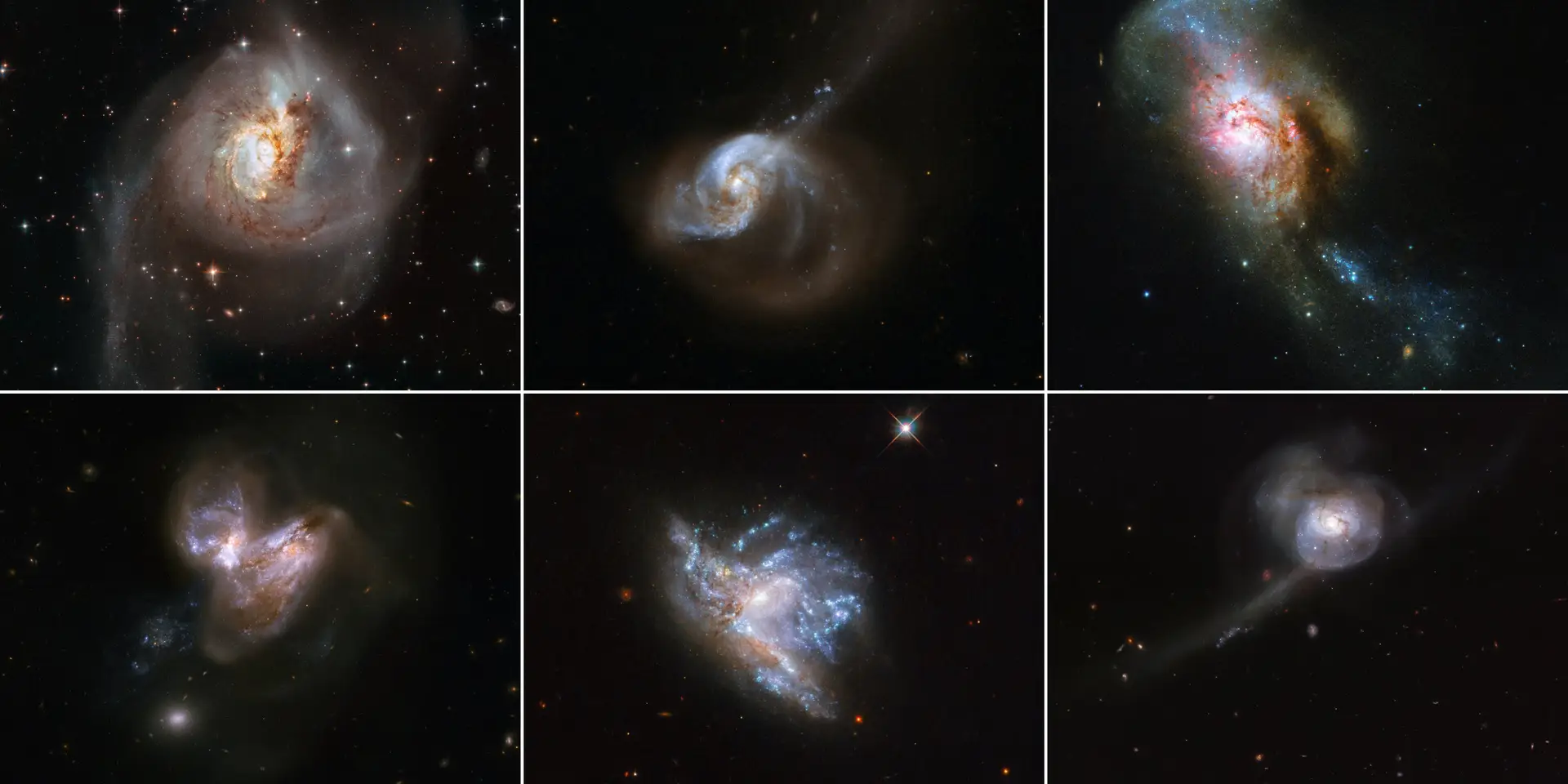 Para celebrar o novo ano, a NASA e a ESA publicam uma montagem de imagens captadas pelo Telescópio Espacial Hubble de seis belas galáxias. Cada um desses sistemas tem sido estudado para investigar a formação de novas estrelas, questão-chave na evolução de galáxias.