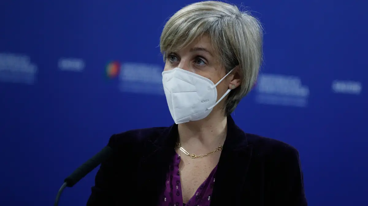 A ministra da Saúde, Marta Temido, durante a conferência de imprensa para fazer um breve balanço do ponto da situação sobre o Plano de Vacinação contra a covid-19
