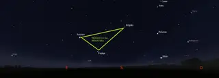 Céu às 22:00 horas do dia 27 de abril em Lisboa, com a Super Lua, o planeta Marte, o triângulo da Primavera e as estrelas mais brilhantes.