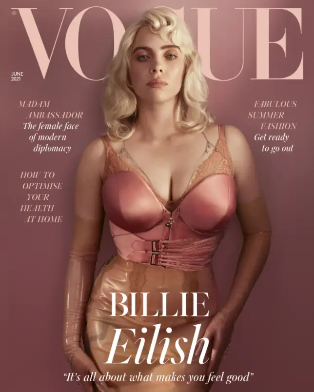 Billie Eilish na capa da Vogue britânica de junho de 2021.
