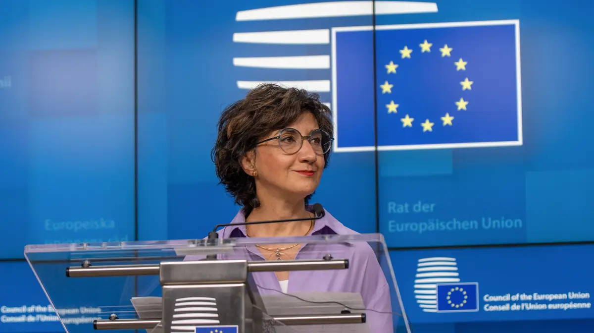 A ministra da Agricultura de Portugal, Maria do Céu Antunes, durante a conferência de sobre o acordo provisório conseguido entre o Conselho da União Europeia e o Parlamento Europeu sobre a reforma da Política Agrícola Comum (PAC), em Bruxelas, Bélgica