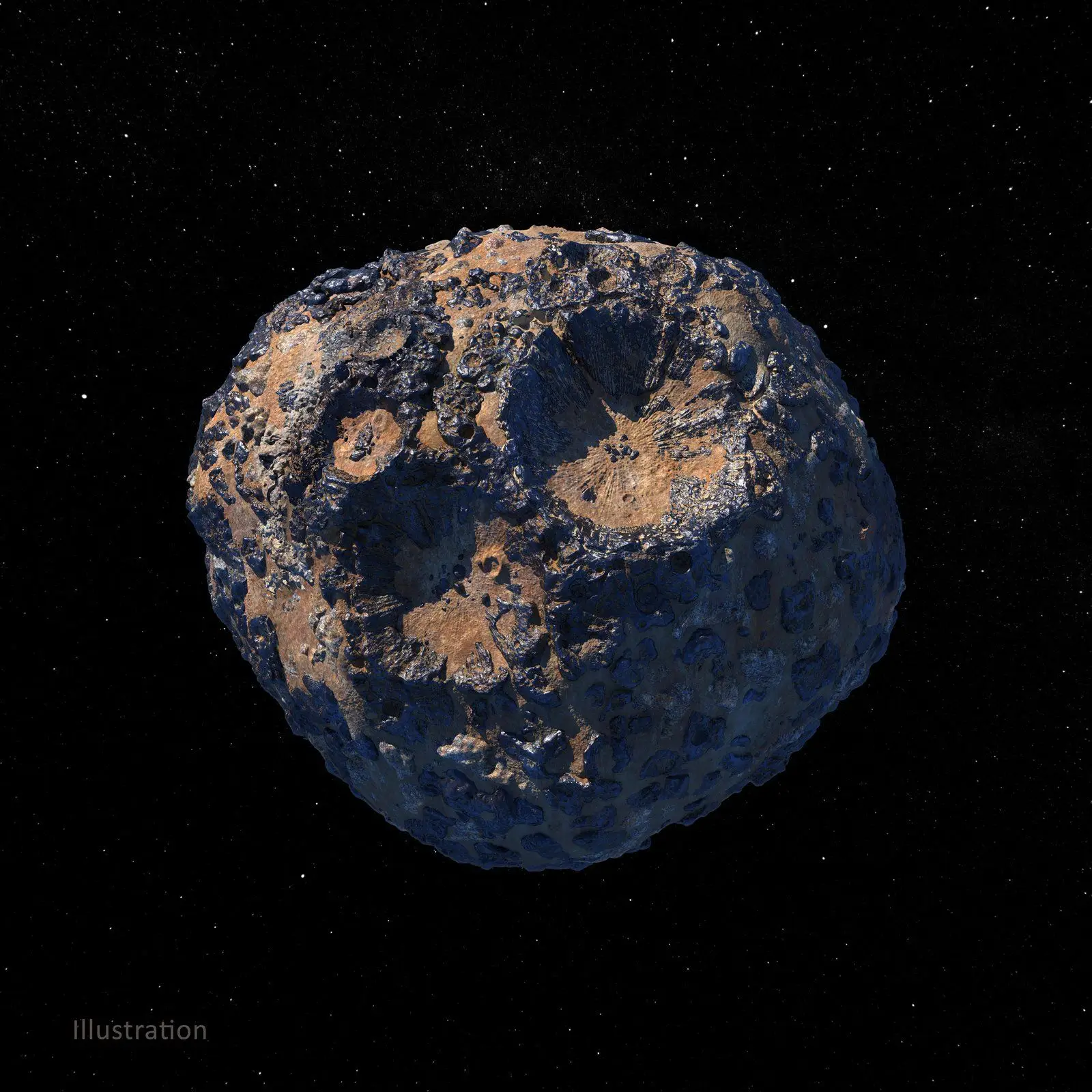 Ilustração do asteroide Psyche 16