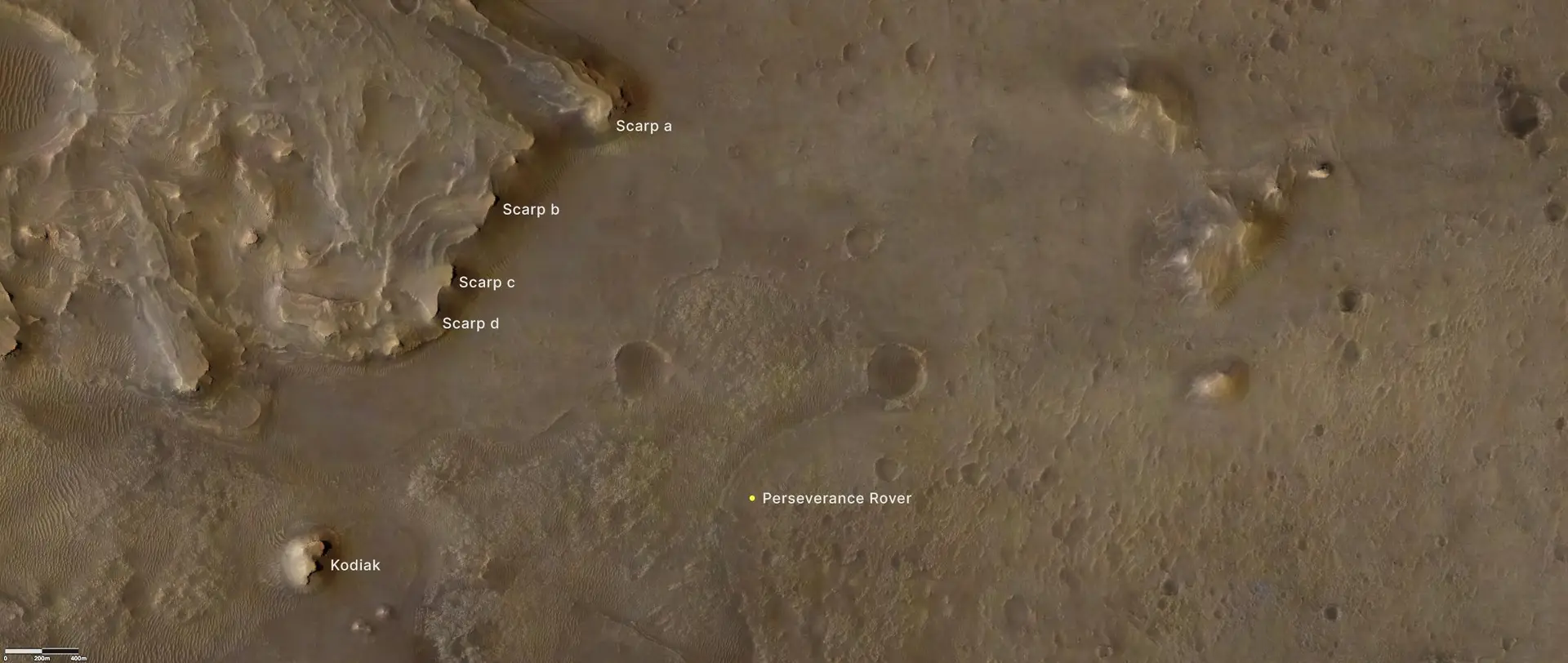 Imagem da NASA mostra uma parte da cratera Jezero em Marte