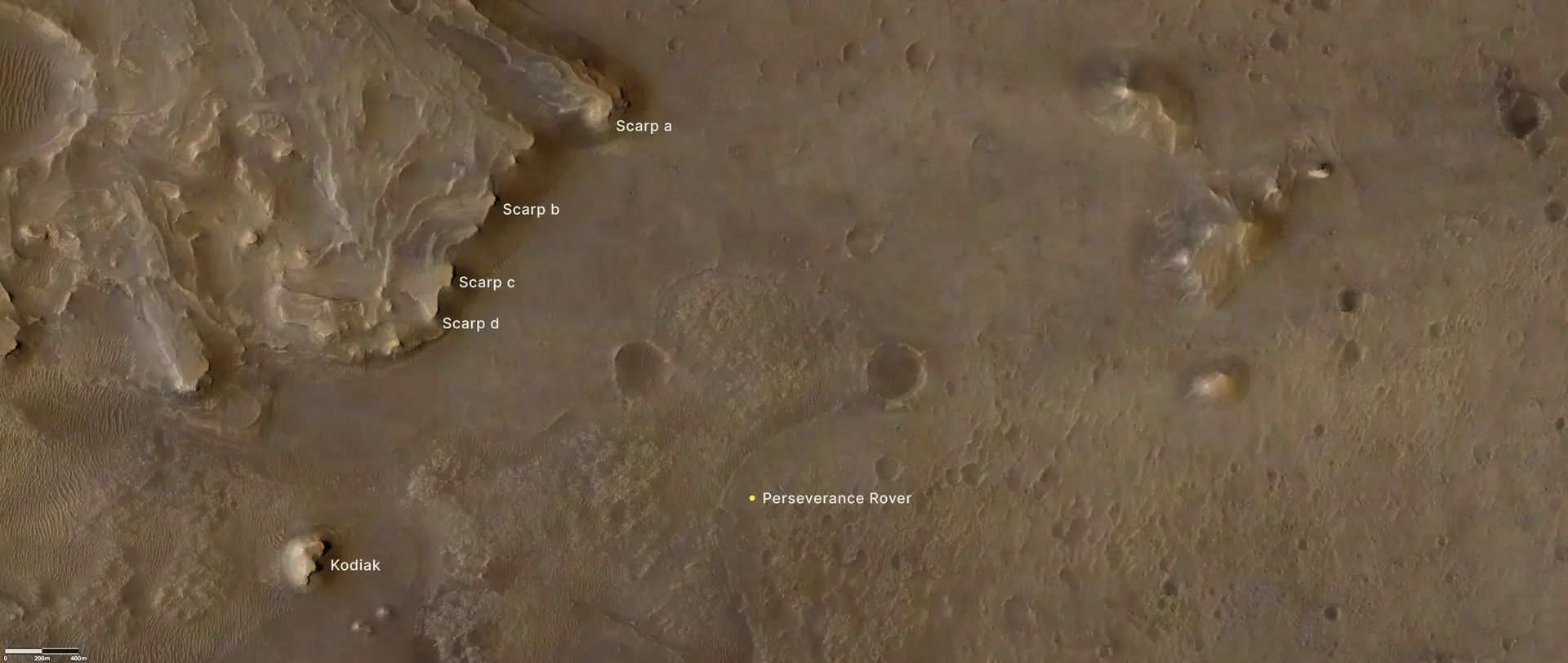Imagem da NASA mostra uma parte da cratera Jezero em Marte