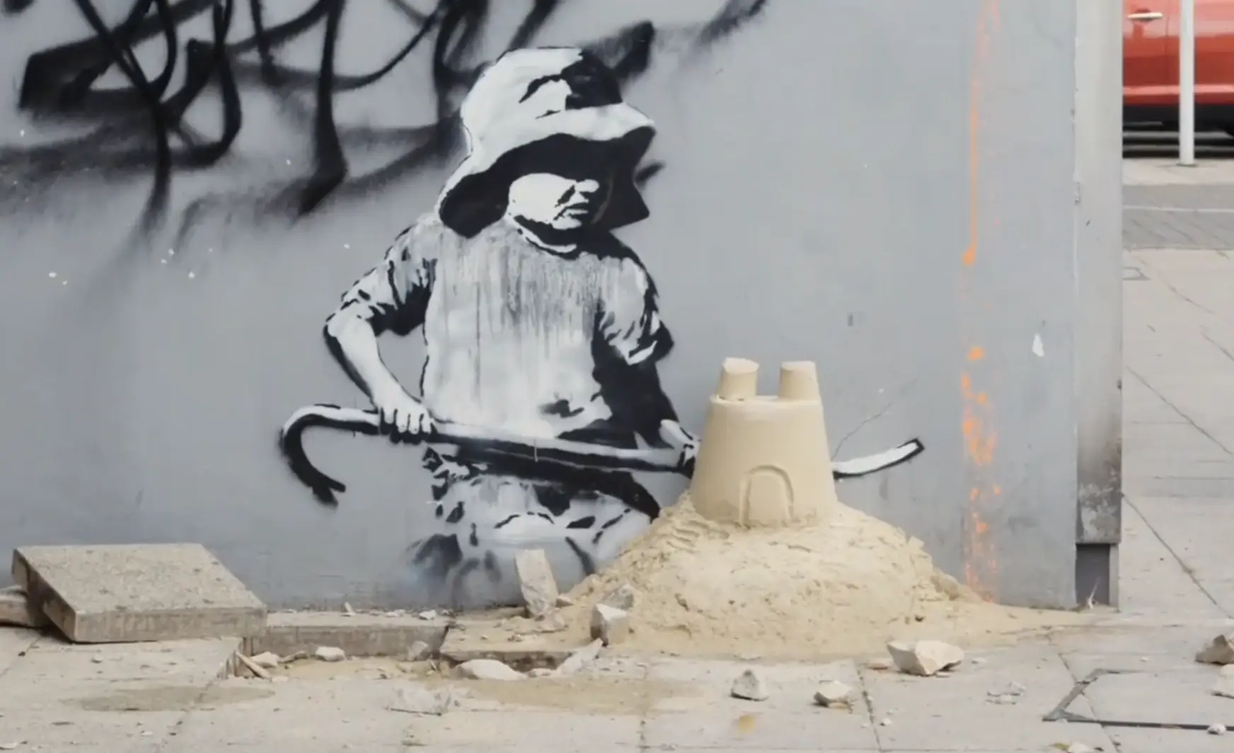 Dono de prédio remove parte de uma parede com obra de Banksy para ser vendida