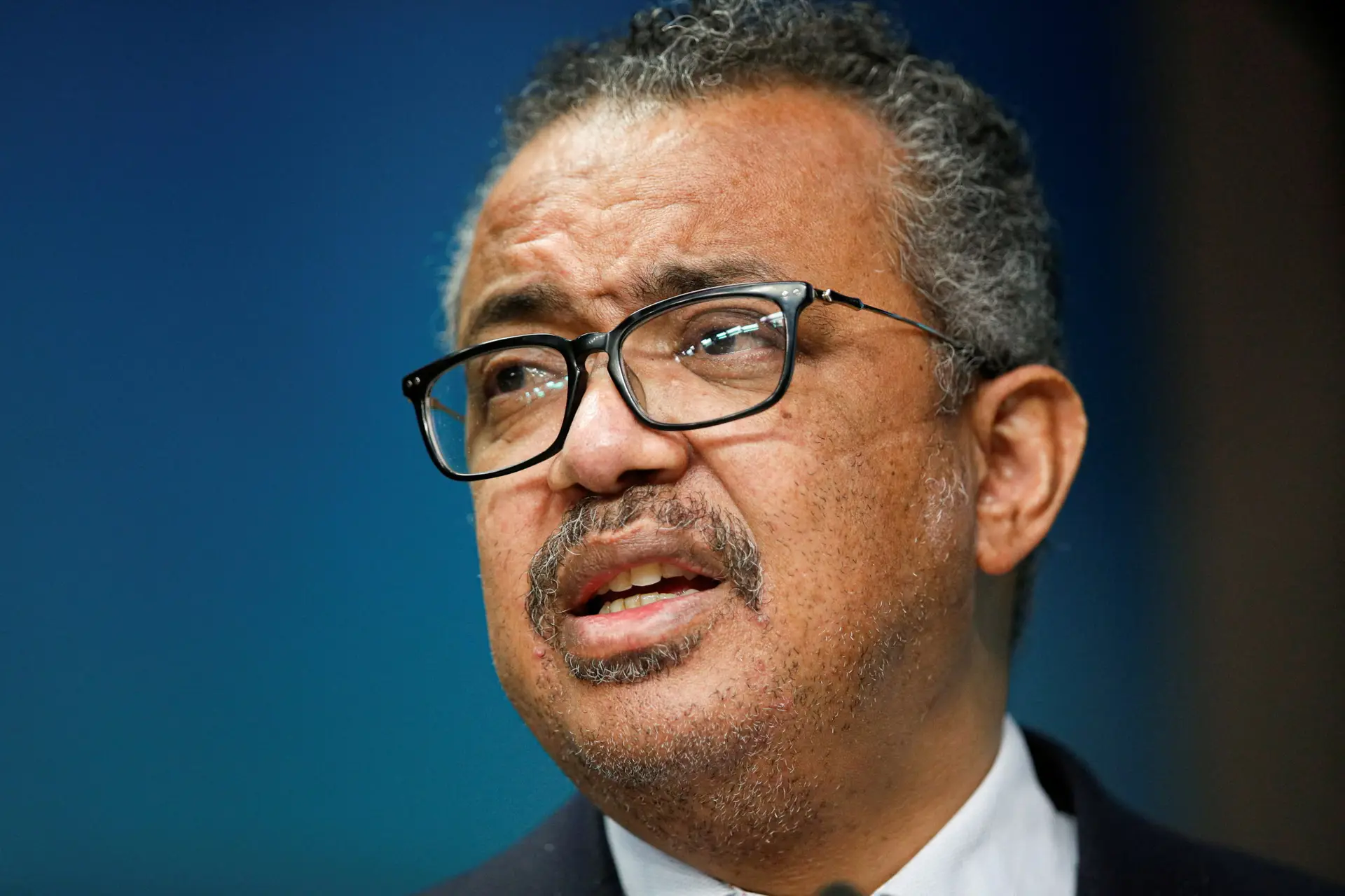 FILE PHOTO: World Health Organization Tedros Adhanom Ghebreyesus gives a statement on the coronavirus disease (COVID-19) vaccination, during a European Union – African Union summit, in Brussels, Belgium February 18, 2022. REUTERS/Johanna Geron/Pool/File Photo