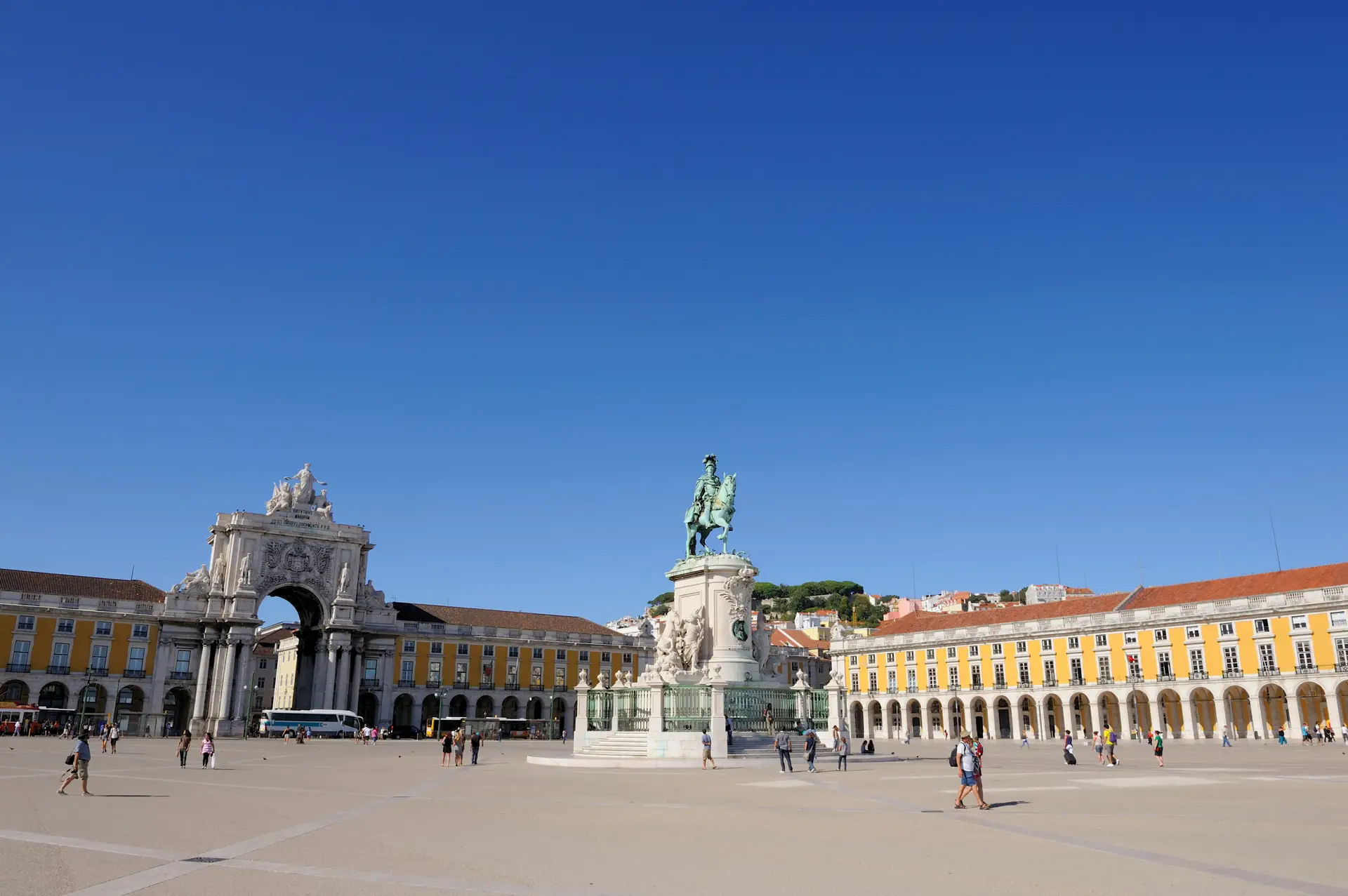 LISBON, PORTUGAL – AUGUST 21 : The Praça do Comercio or Terreiro do Paço (Commerce Square) is located near the Tagus river, in Lisbon in August 21, 2014 in Lisbon, Portugal. (Photo by Frédéric Soltan/Corbis via Getty Images)