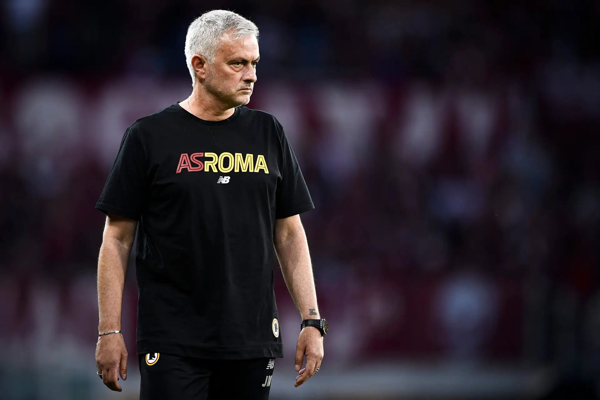 STADIO OLIMPICO GRANDE TORINO, TURIN, ITALY – 2022/05/20: Jose Mourinho, head coach of AS Roma, looks on during the Serie A football match between Torino FC and AS Roma. AS Roma won 3-0 over Torino FC. (Photo by Nicolò Campo/LightRocket via Getty Images)