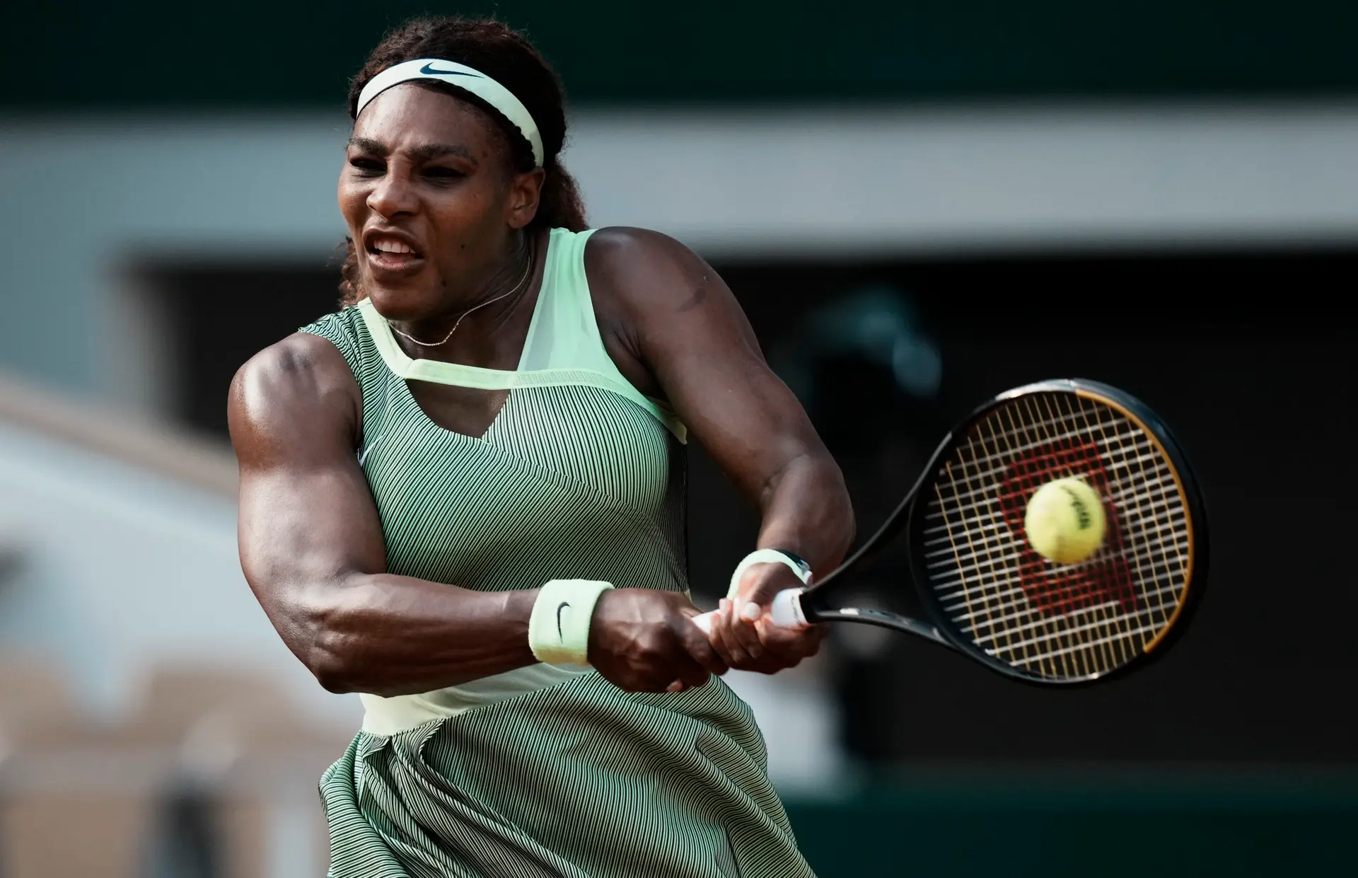FILE – Serena Williams plays a return to Kazakhstan’s Elena Rybakina during their fourth round match on day 8 of the French Open tennis tournament at Roland Garros in Paris, France, in this Sunday, June 6, 2021, file photo. Serena Williams is expected to compete in the Wimbledon tennis tournament that begins on Monday, June 28, 2021. (AP Photo/Thibault Camus, File)