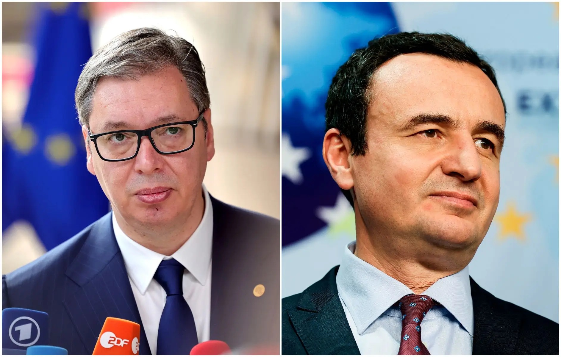 O Presidente da Sérvia, Aleksandar Vucic, e o primeiro-ministro do Kosovo, Albin Kurti