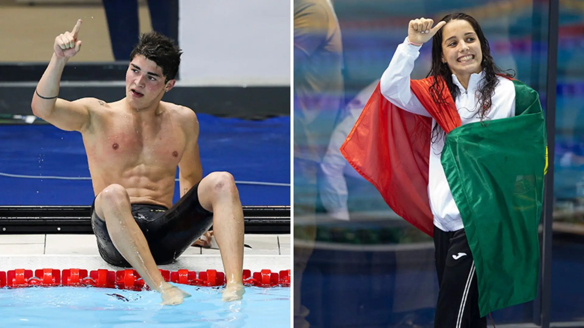 Diogo Ribeiro e Camila Rebelo nas finais do Campeonato da Europa de natação