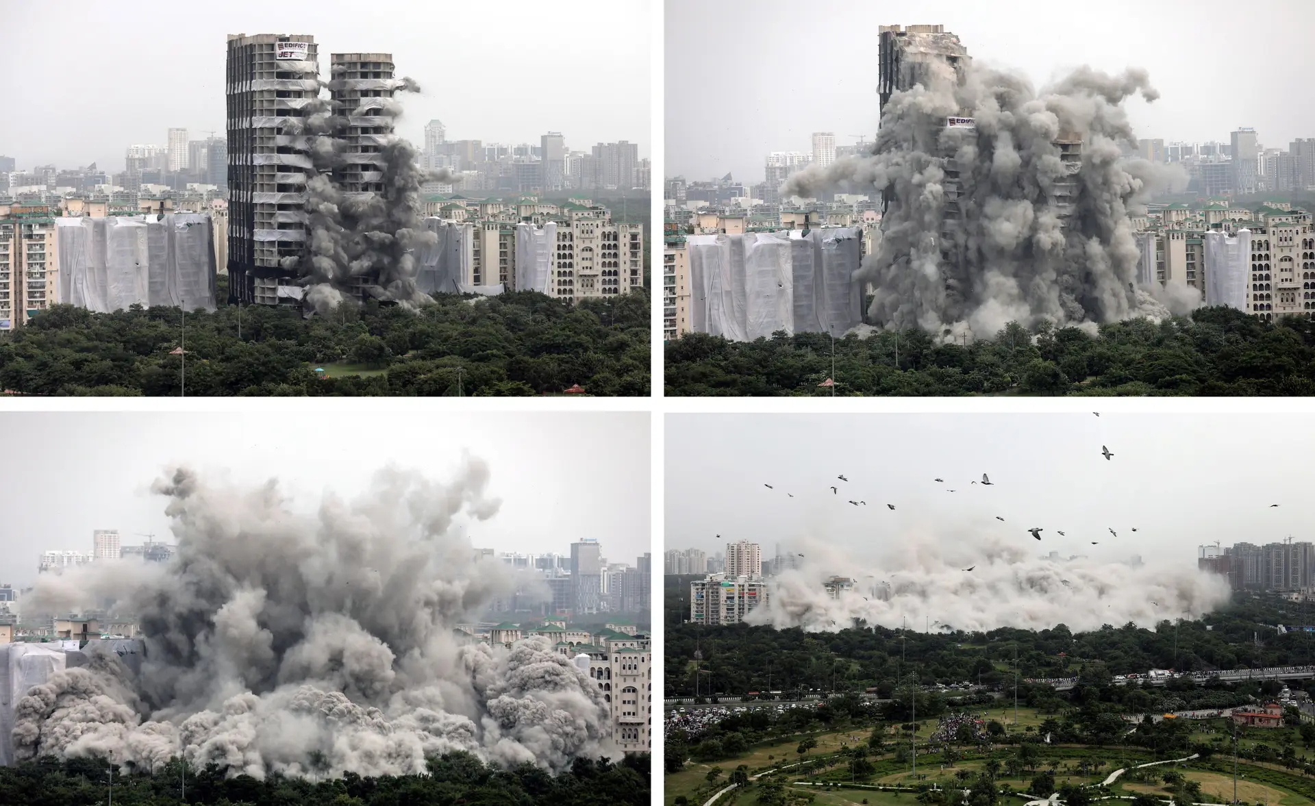 Dois arranha-céus com mais de 100 metros de altura demolidos em menos de 10 segundos