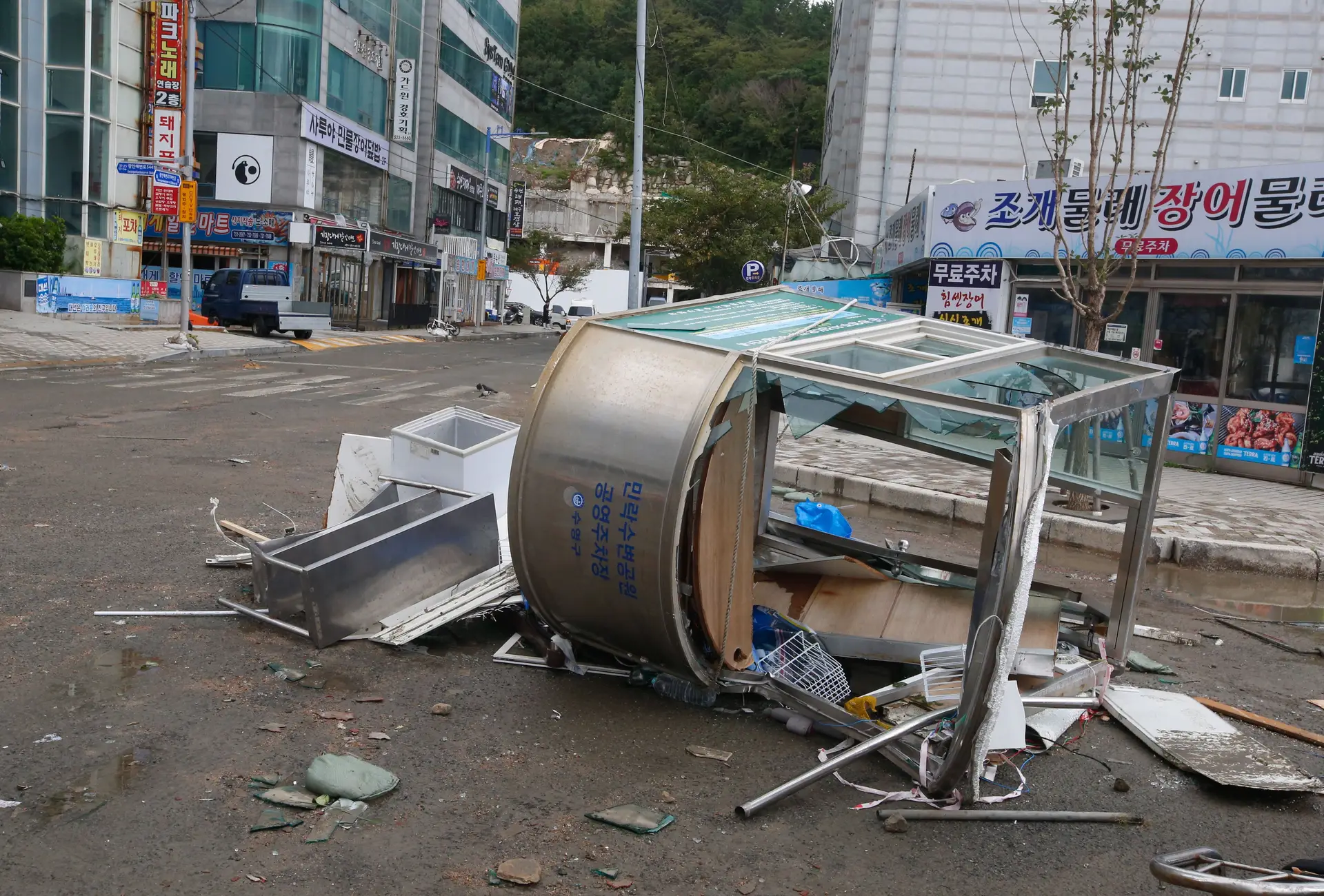 O rasto de destruição deixado pelo tufão Hinnamor na Coreia do Sul