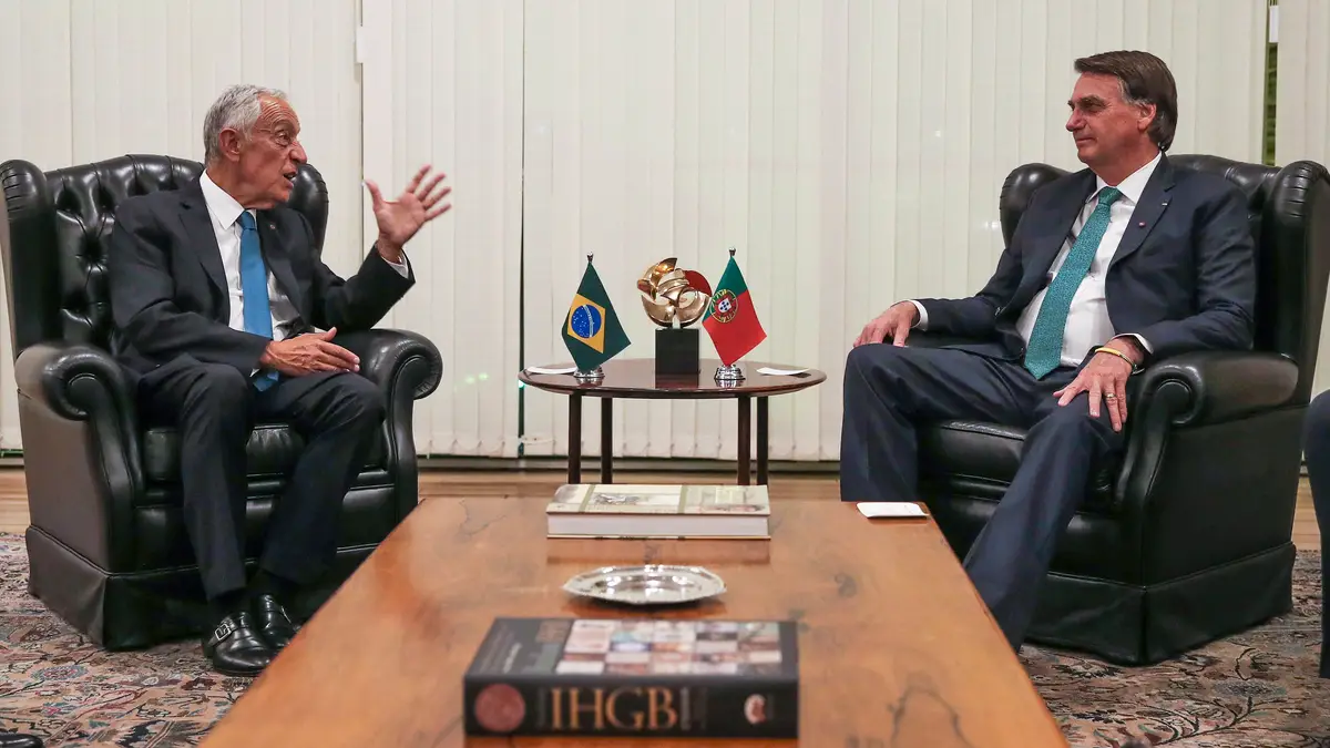 Marcelo Rebelo de Sousa reúne-se com Jair Bolsonaro no Palácio de Itamaraty, em Brasília.