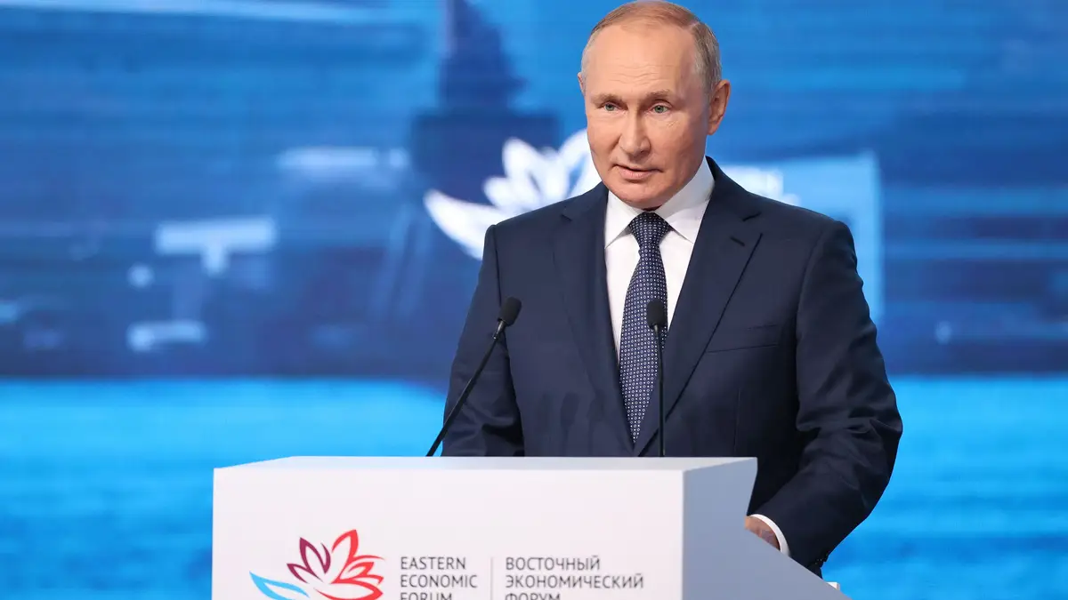 O Presidente russo Vladimir Putin no Fórum Económico Oriental.
