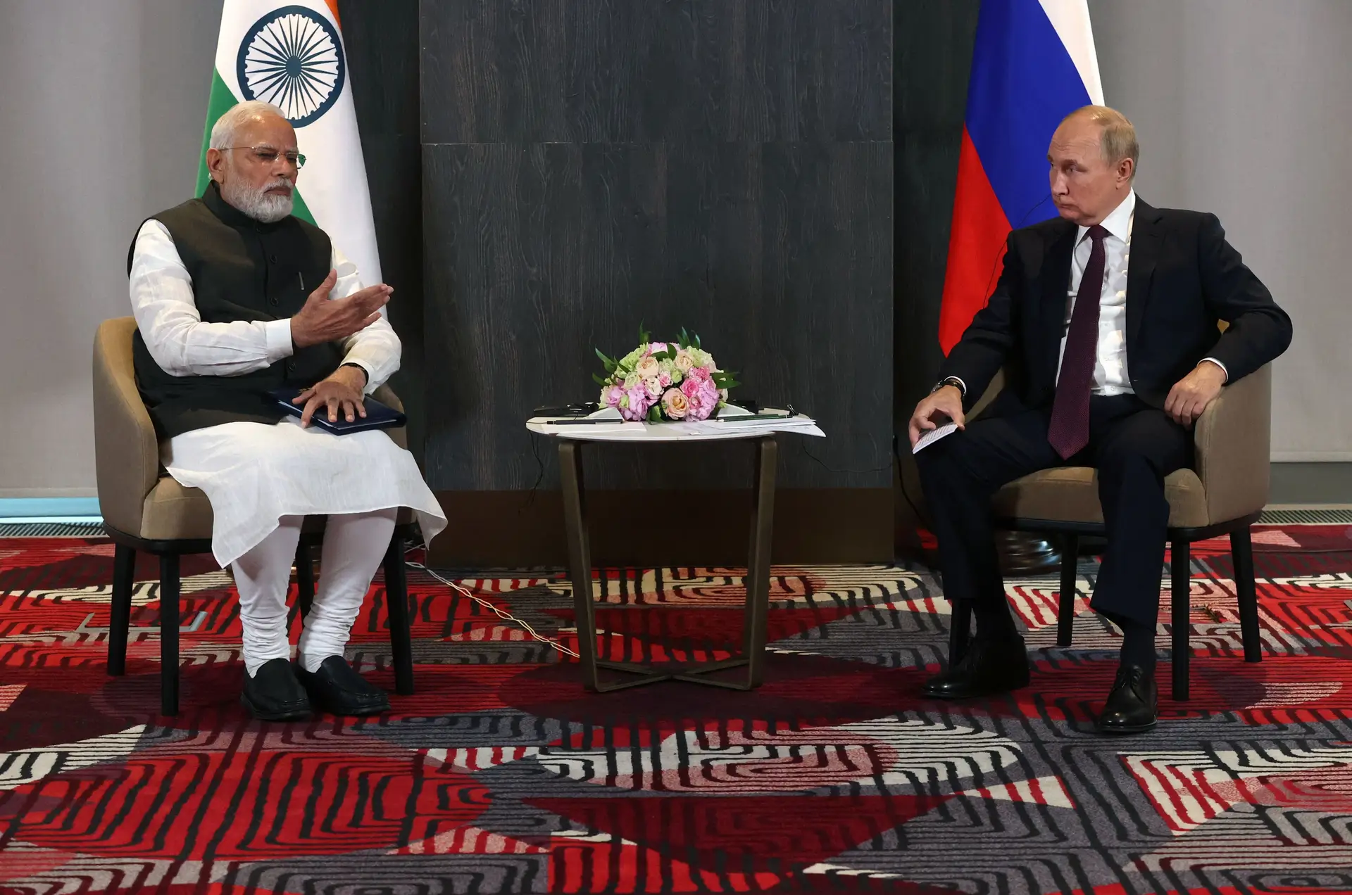 Vladimir Putin, Presidente da Rússia, e Narendra Modi, primeiro-ministro da Índia.