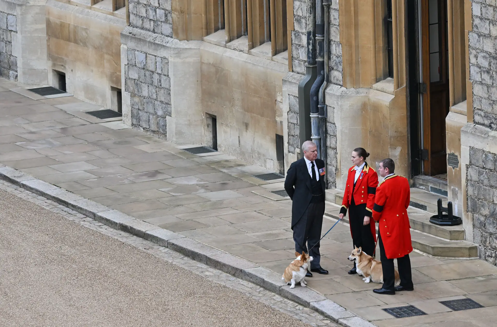 O príncipe André foi fotografado no Castelo de Windsor junto a Muick e Sandy 