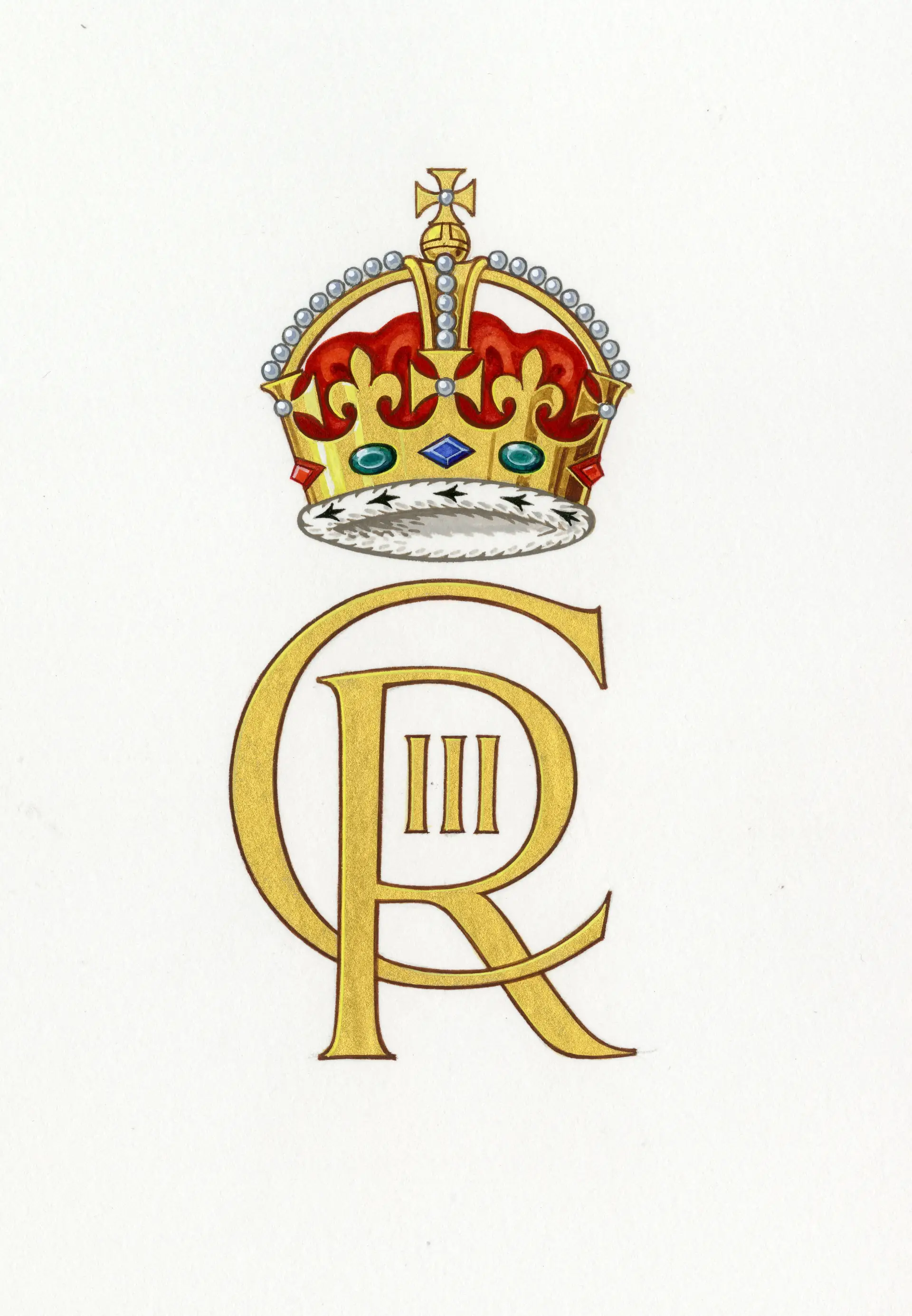 O novo monograma do Rei Carlos III, constituído pelas iniciais CR e uma representação da coroa.