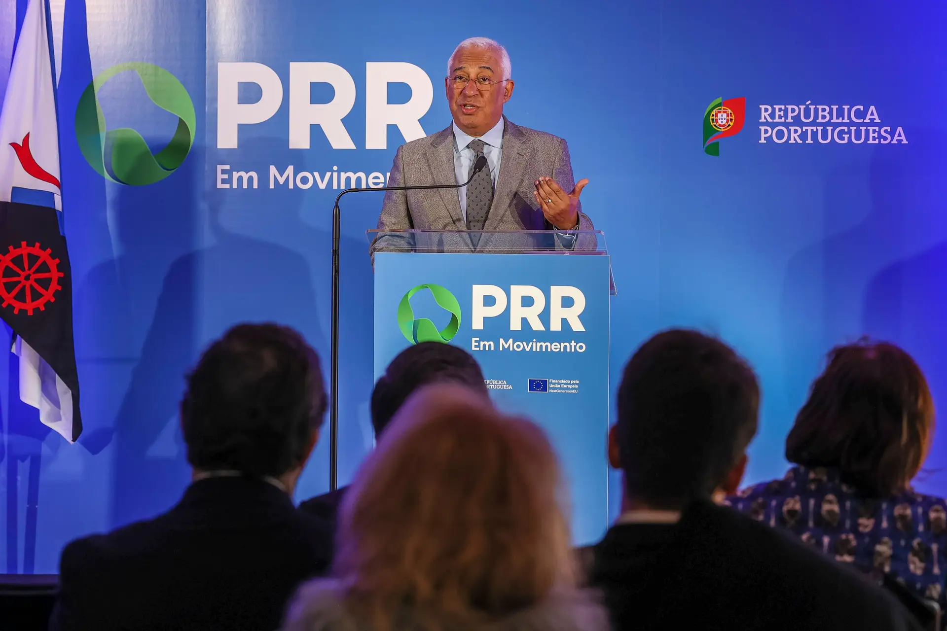 Primeiro-ministro António Costa, durante a intervenção na visita de inauguração de uma residência para estudantes da UBI, na Covilhã.