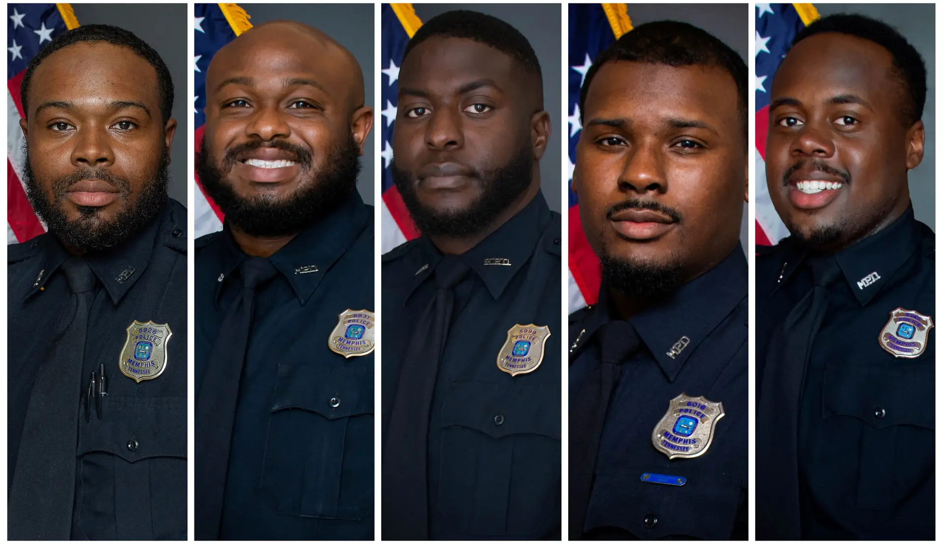 Cinco polícias norte-americanos acusados de homicídio de Tyre Nichols.