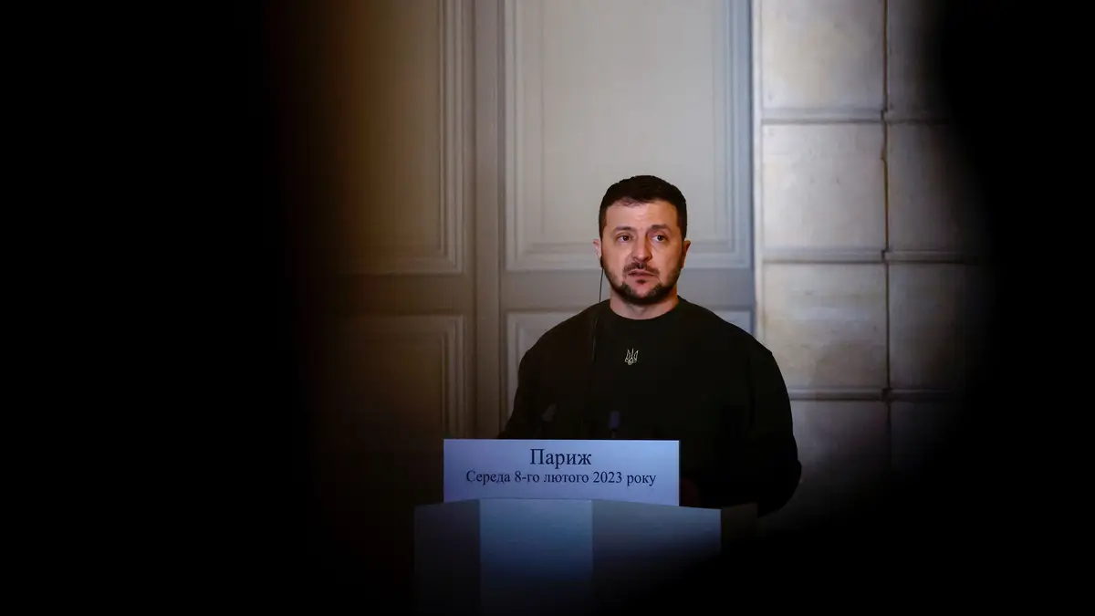 O Presidente da Ucrânia, Volodymyr Zelensky, em Paris.