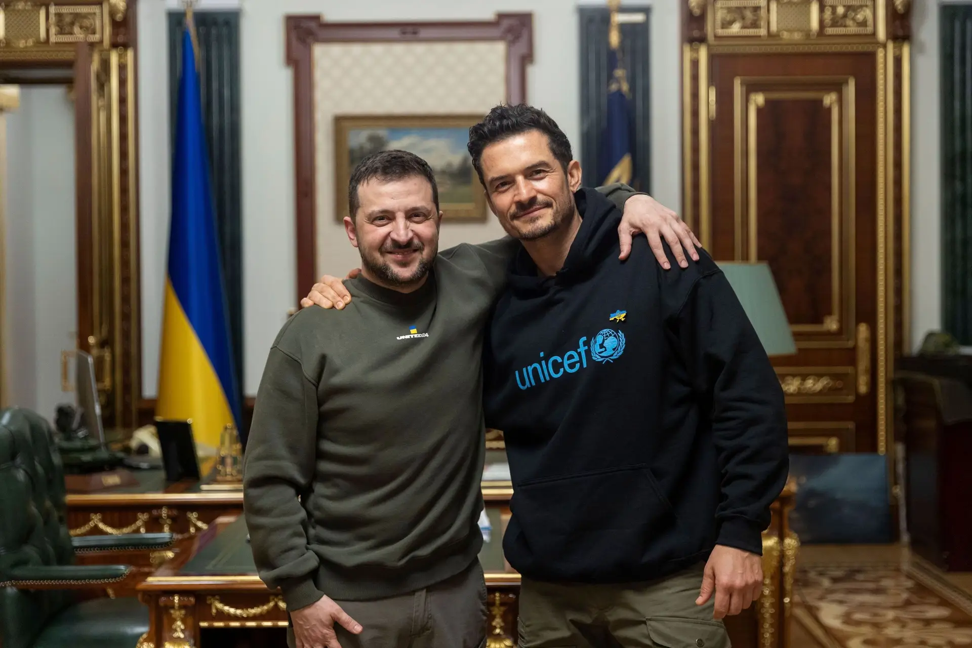 Orlando Bloom e Volodymyr Zelensky em Kiev, Ucrânia