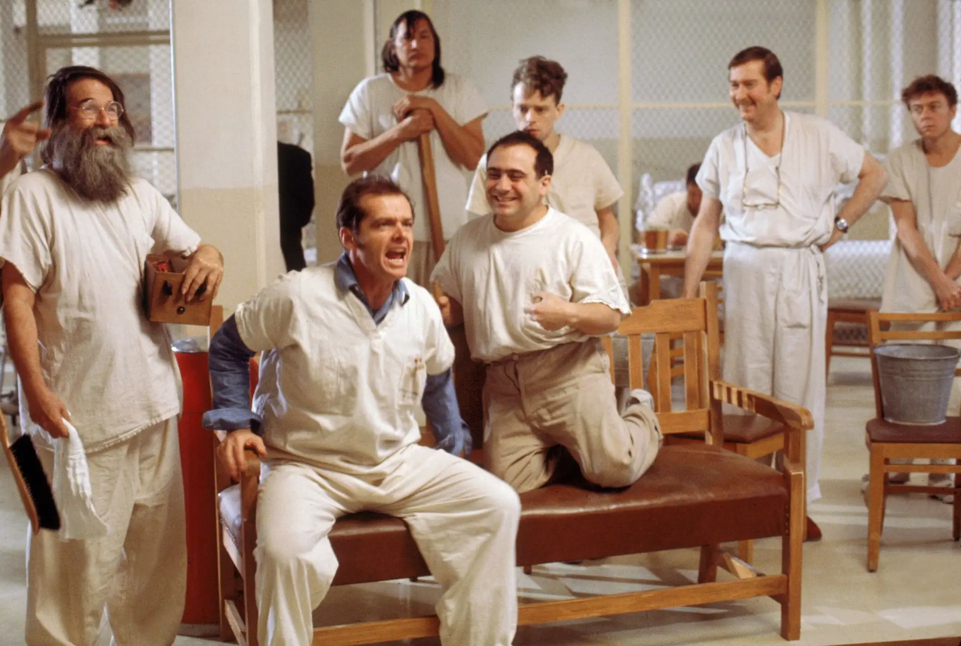 Jack Nicholson em evidência numa imagem de "Voando sobre um Ninho de Cucos" (1975), fotografado por Bill Butler