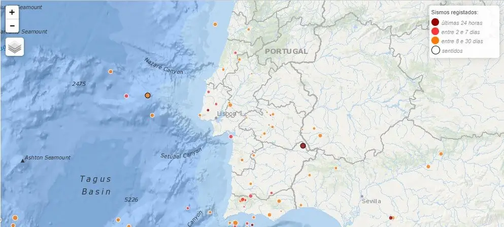 Mapa Atividade Sísmica - IPMA 