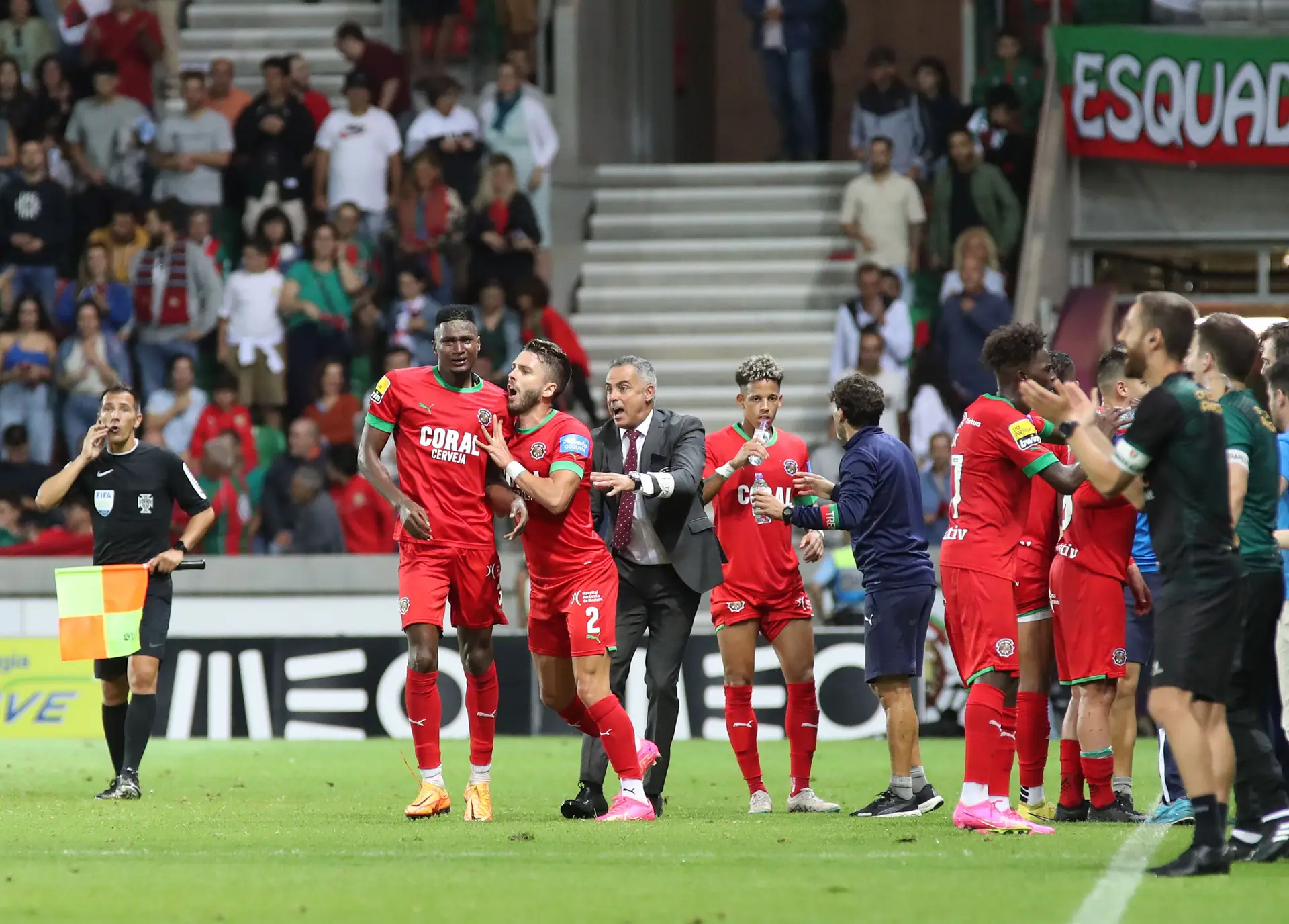 Jogadores do Marítimo durante o play-off de acesso à Primeira Liga
