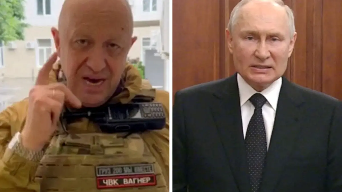 O líder do grupo Wagner, Yevgeny Prigozhin, e o Presidente da Rússia, Vladimir Putin