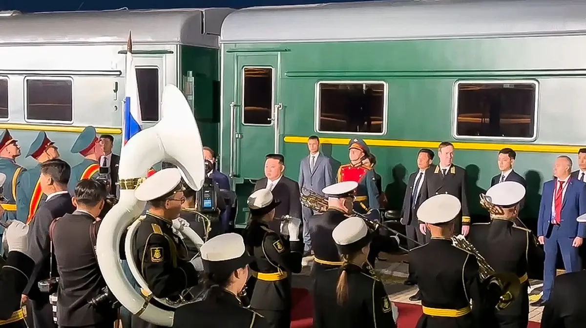 Cerimónia antes da partida de Kim Jong Un para a Rússia (setembro 2023)