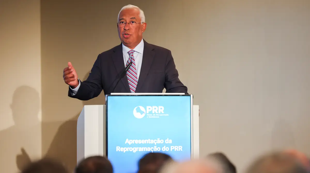 O primeiro-ministro, António Costa, usa da palavra na apresentação da reprogramação do Plano de Recuperação e Resiliência (PRR), no Centro Cultural de Belém, em Lisboa