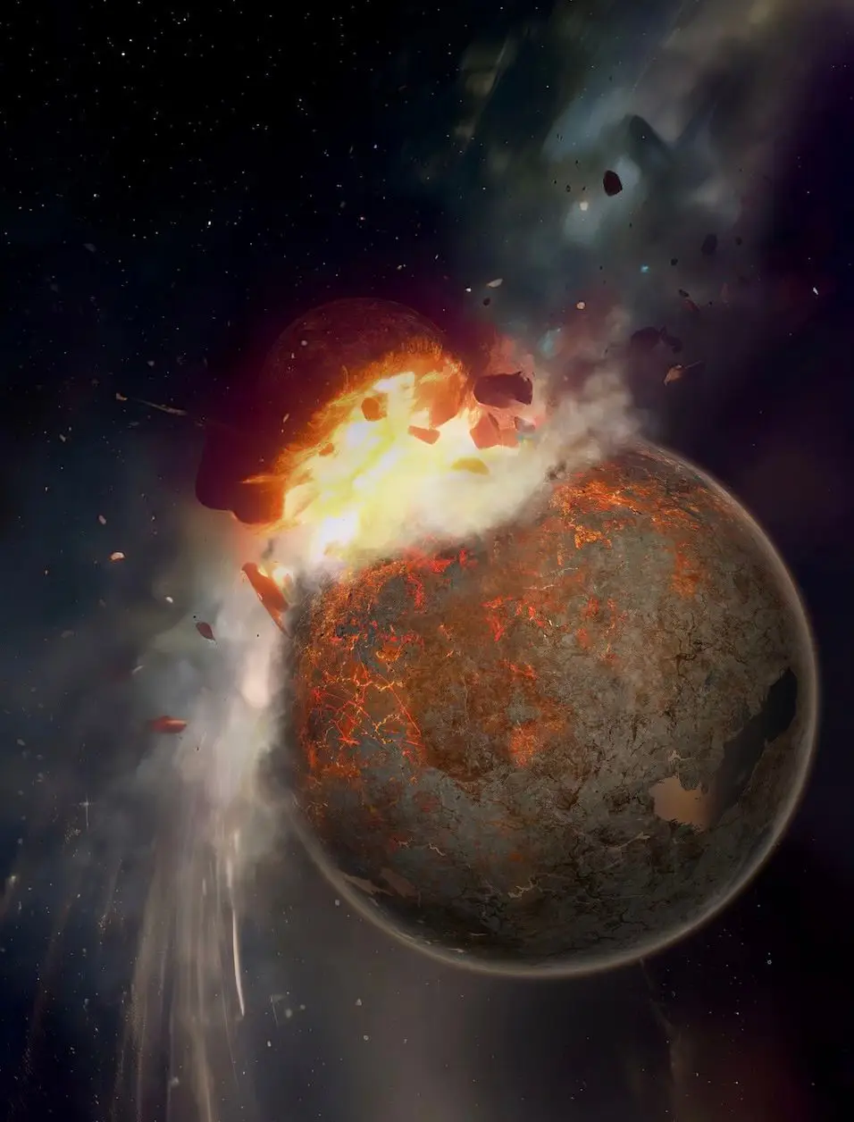 Illustration of Theia's collision with Earth