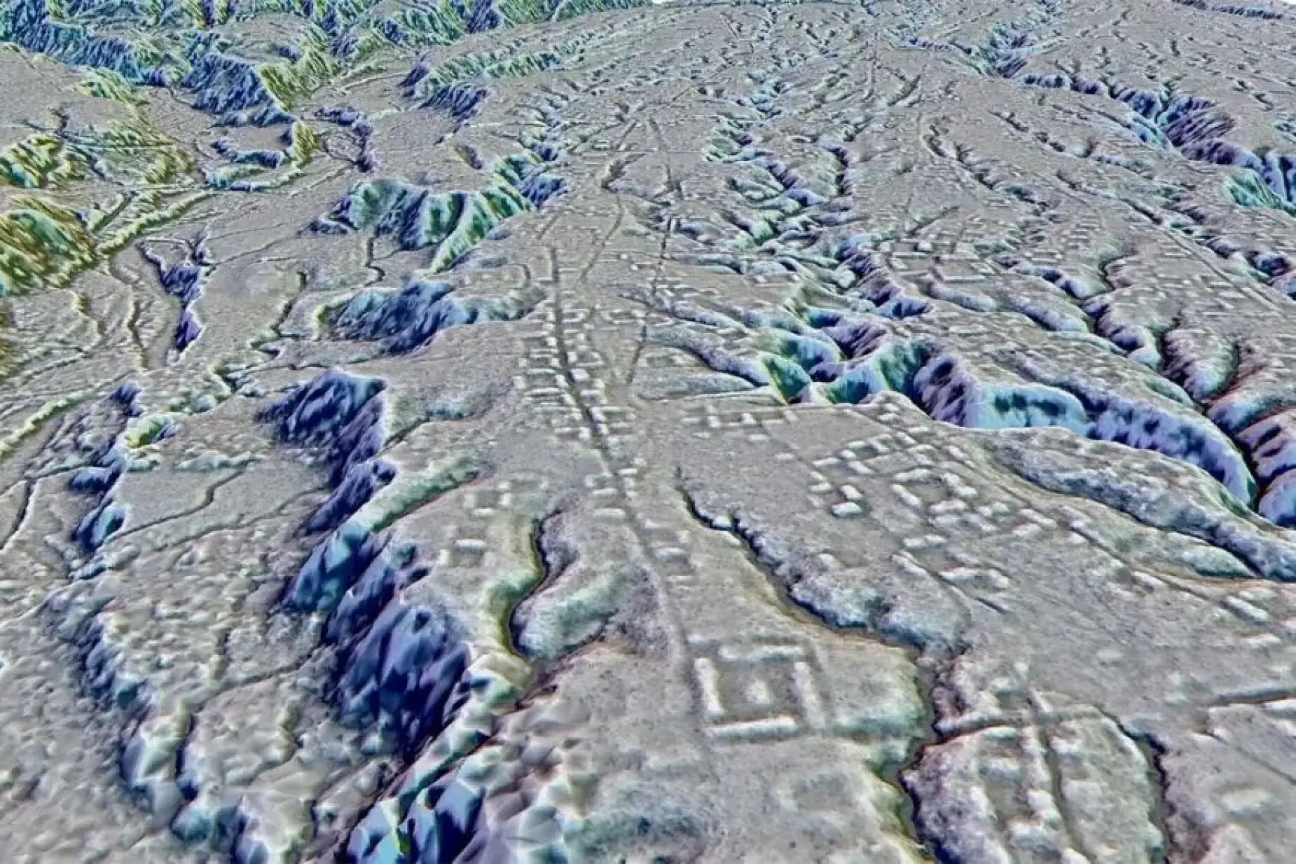 Imagem recolhida com recurso a um Lidar, uma técnica inovadora para inspecionar o solo e encontrar estruturas escondidas, que permite atravessar entre as folhas das árvores da floresta densa