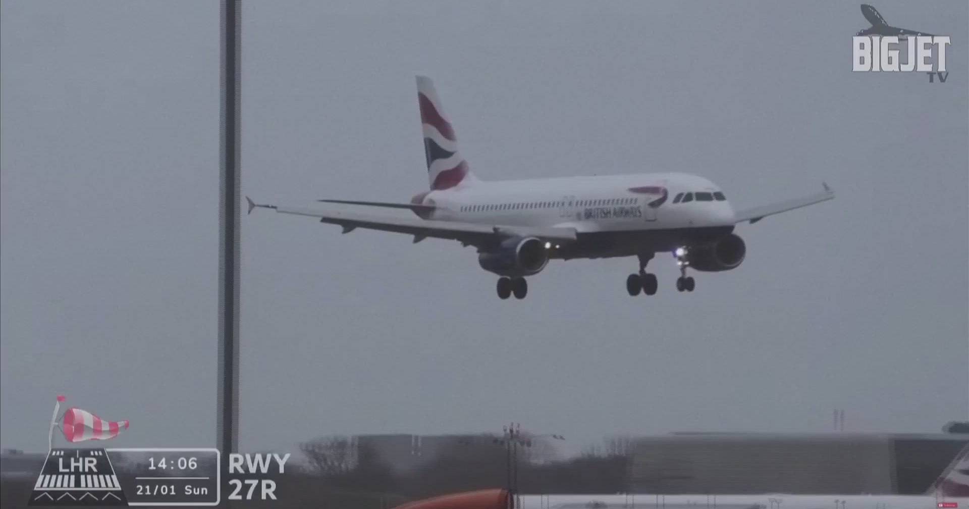 Storm Isha in the United Kingdom: Strong winds prevent landing at Heathrow Airport