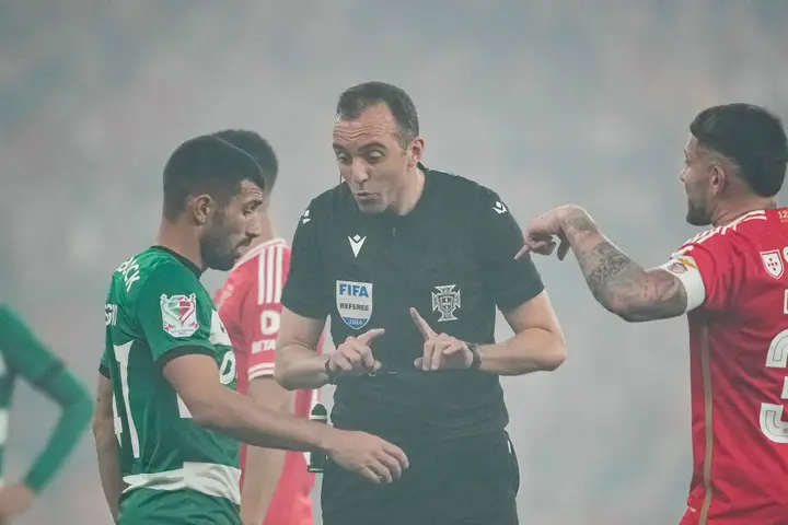 Soccer players facing off